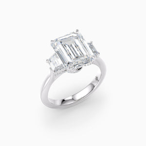 Emerald-Cut and Trapezoid Three-Stone Engagement Ring