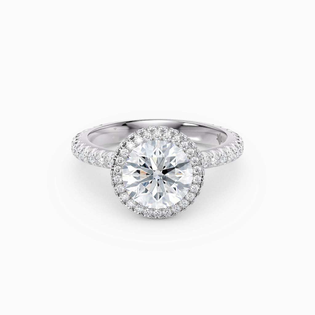 Round Micro-Prong Halo Engagement Ring with One-Row Scalloped Setting ...