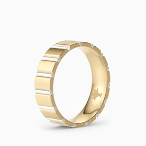 Two-Tone Fluted Men's Band in Yellow and White Gold